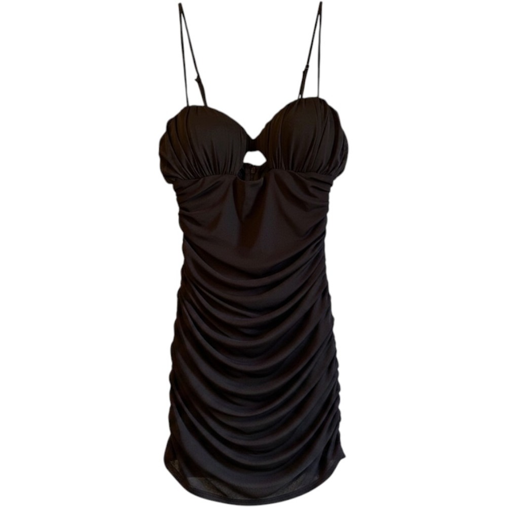 Shero Black Ruched Bodycon Mini Dress Sweetheart Keyhole Cutout Size M SDH00446